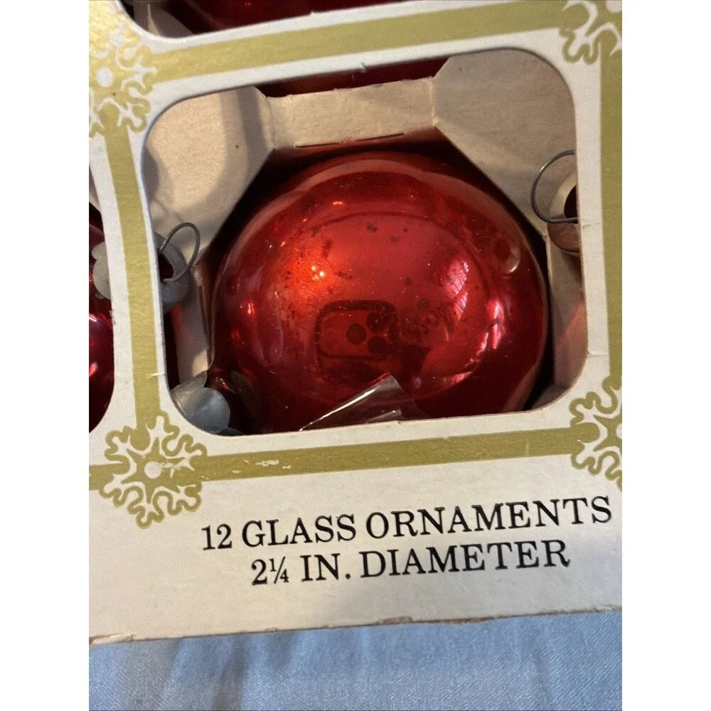 Vintage Noelle Christmas Tree Ornaments – Set of 12 Red Glass Balls w/ Box